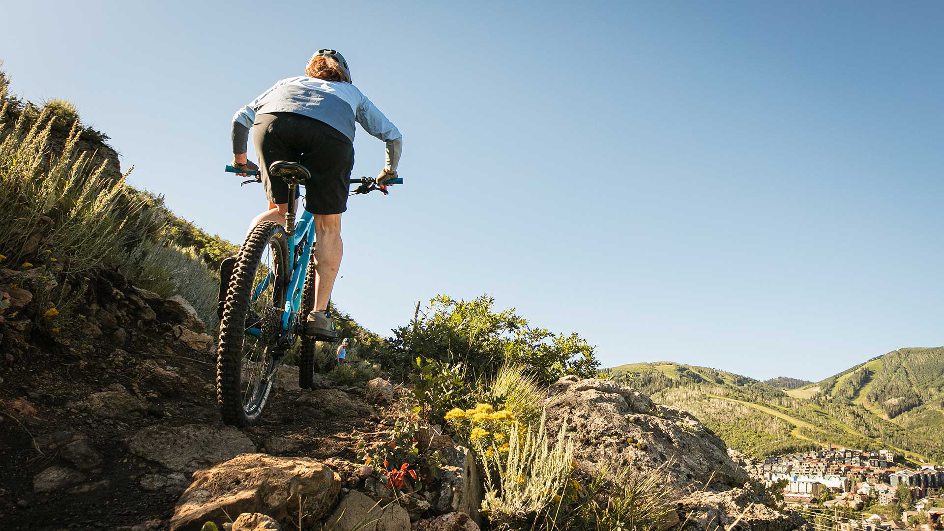 White Pine Touring Guide leading a mountain bike clinic in Park City, UT.