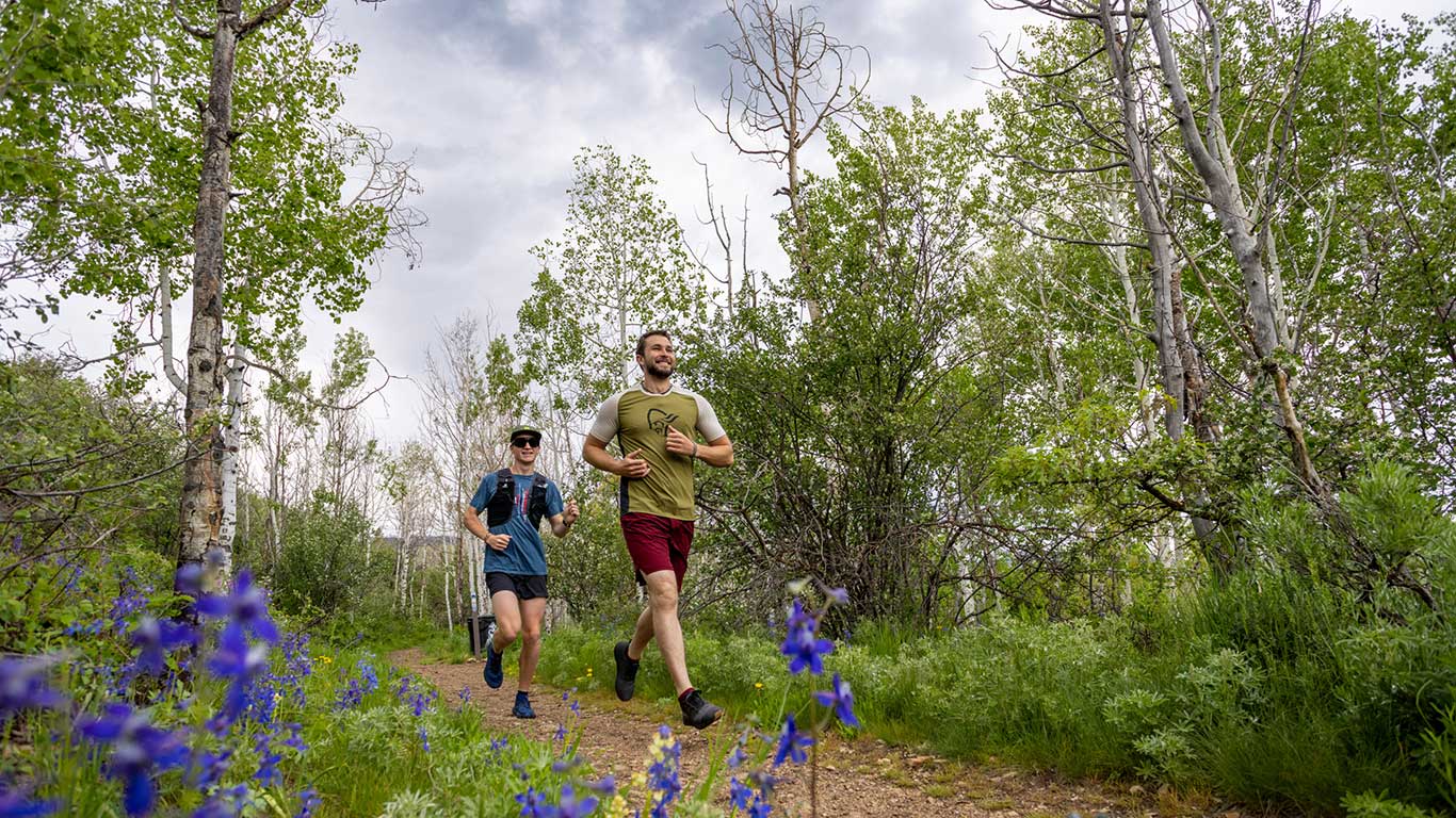 White Pine Touring guides running on a trail near Park City, UT