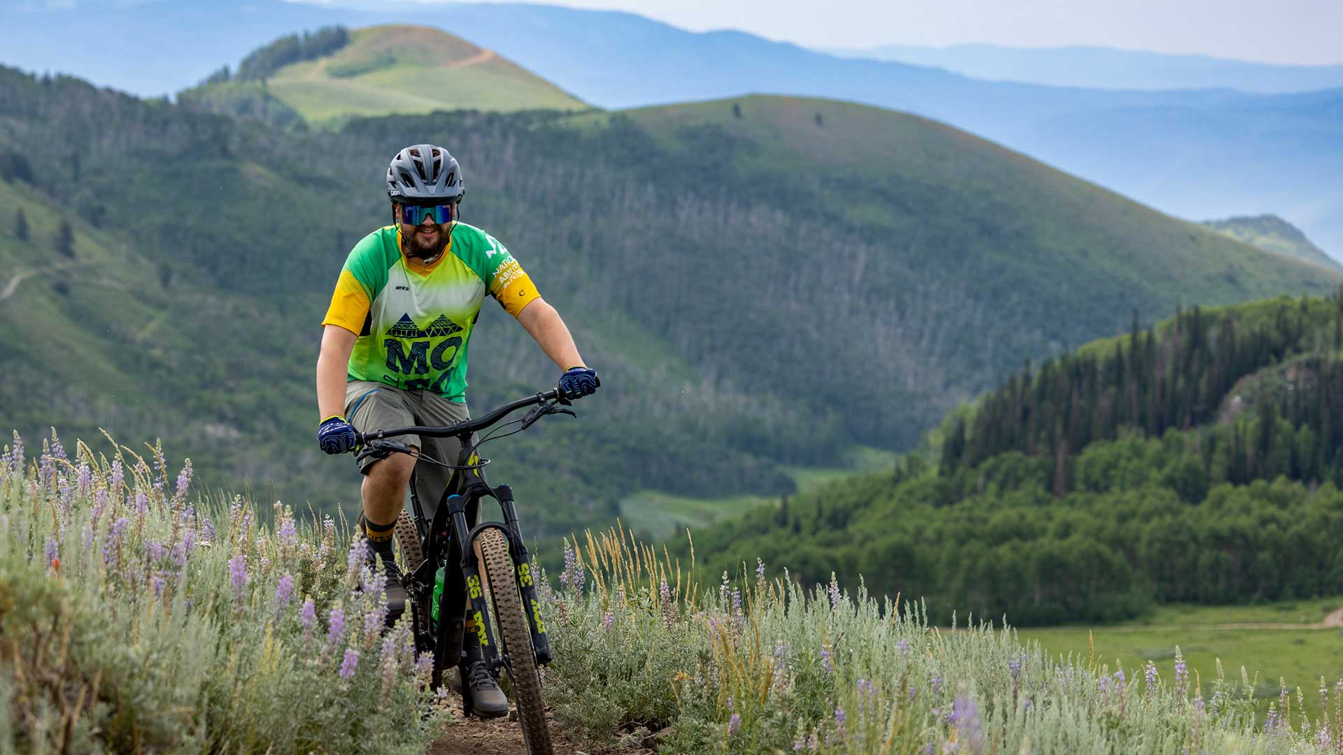 White Pine Touring Guide leading a mountain bike clinic in Park City, UT.