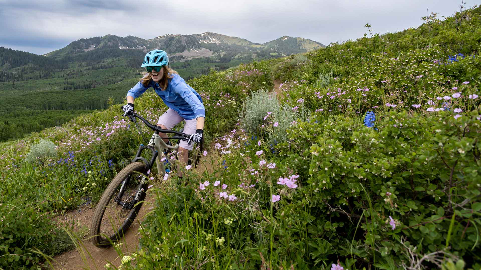 White Pine Touring Guide leading a women's mountain bike clinic in Park City, UT.