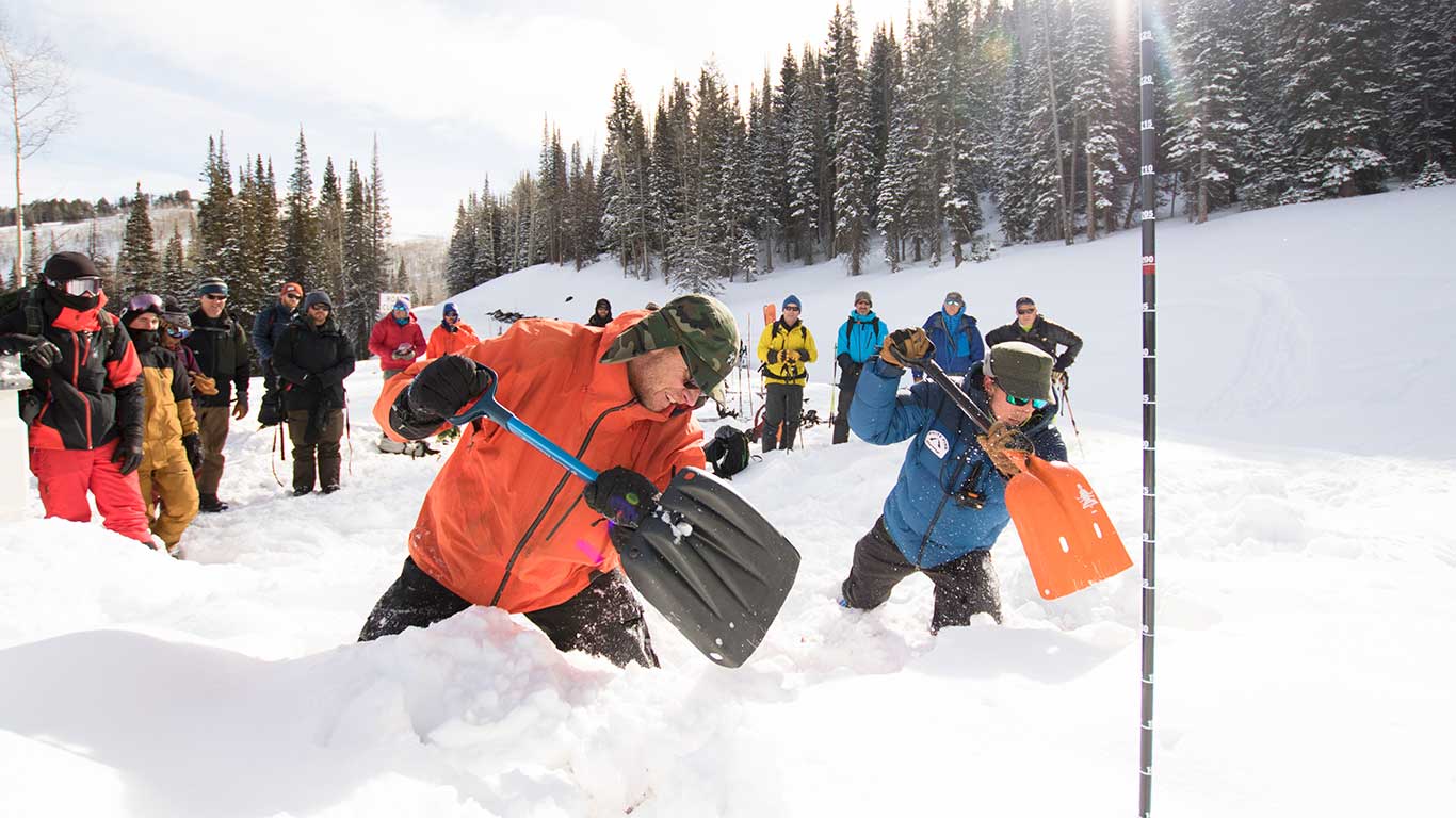 White Pine Touring guide leading an AIARE avalanche education course near Park City, UT.