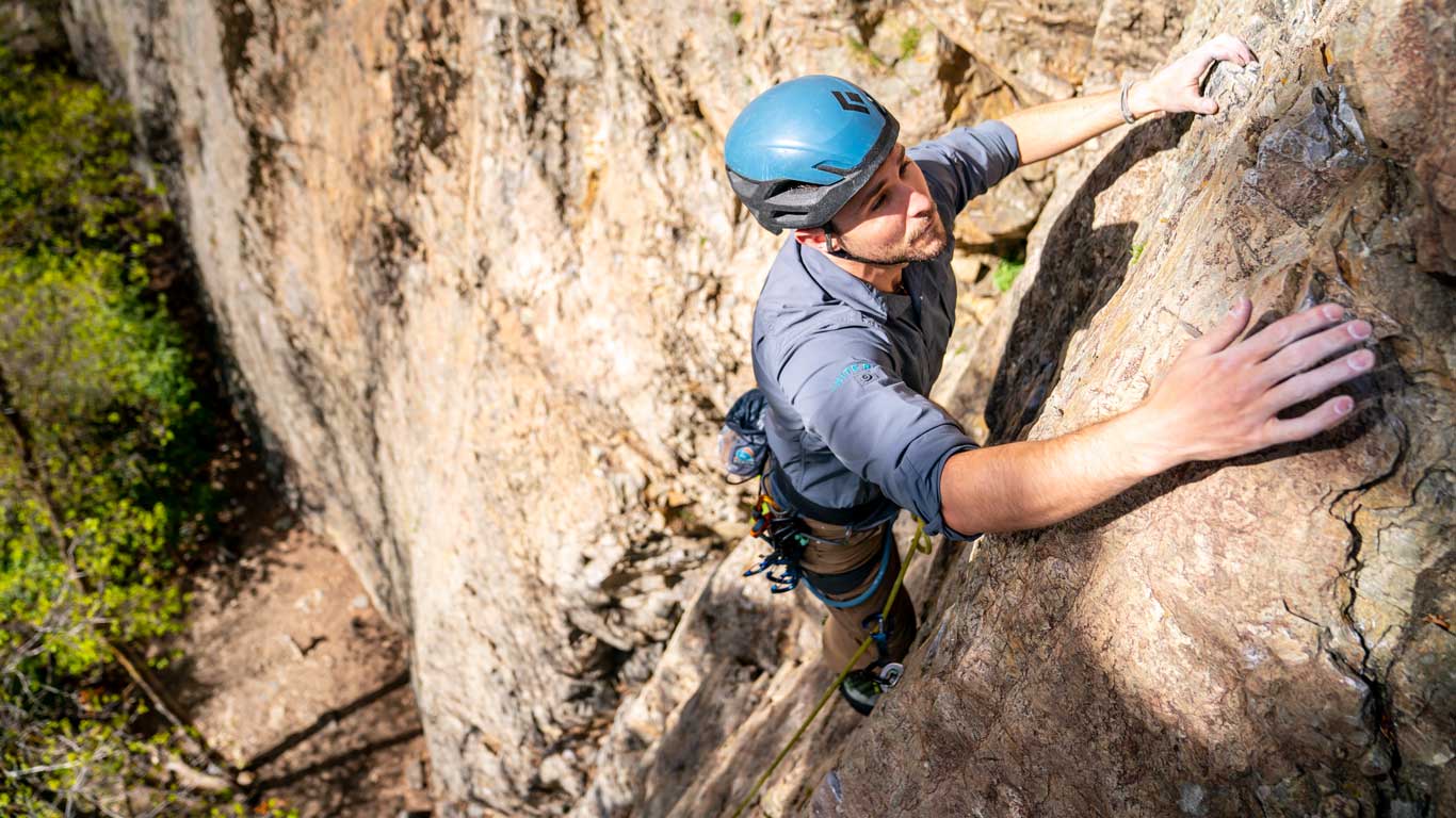 White Pine Touring climbing guide leads a sport route in Big Cottonwood Canyon, UT